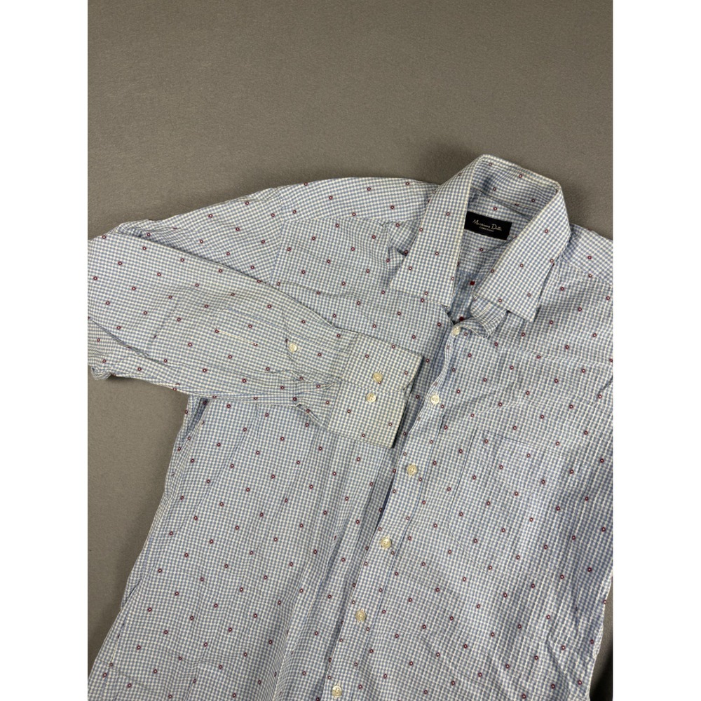 Massimo Dutti Mens Gingham Check seersucker Button Down Shirt M 39/40